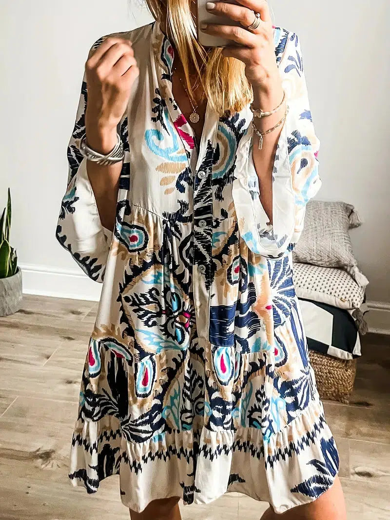 Bedrucktes Langarm-Minikleid mit einzigartigem Design