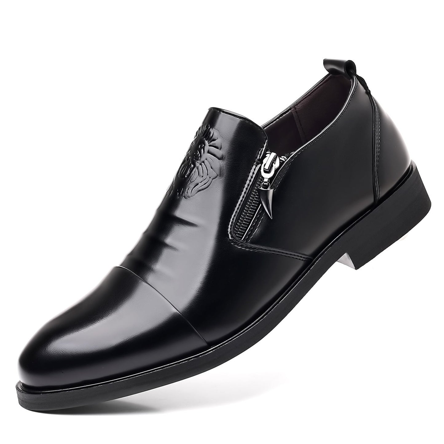 Italian Hand-embossed Zipper Leather Short Boots