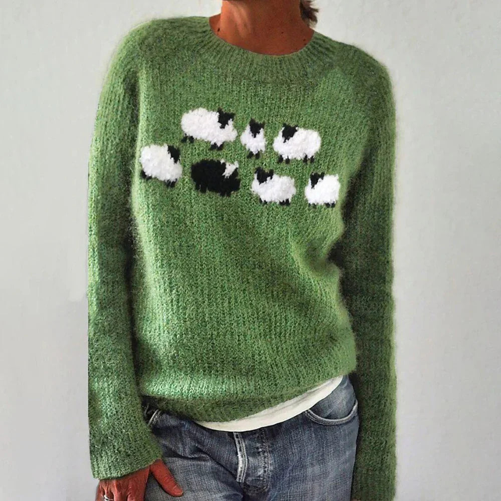 Einzigartiger Rundhals-Pullover mit langen Ärmeln und Print
