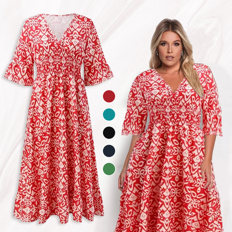 Böhmisches lässiges V-Ausschnitt Wickelkleid mit Print