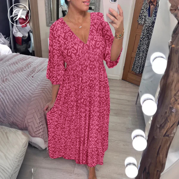 Böhmisches lässiges V-Ausschnitt Wickelkleid mit Print