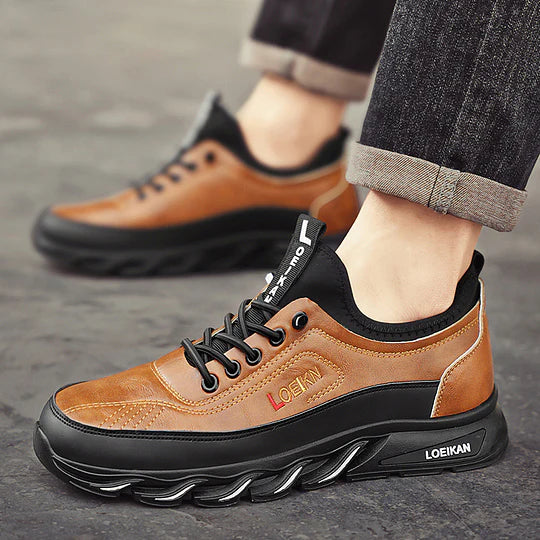 Herren Freizeit Orthopädische Wanderschuhe – Durchtrittfest, Antikollision, Rutschfest mit Fußgewölbestütze aus Leder, Outdoor Sportschuhe für jedes Gelände