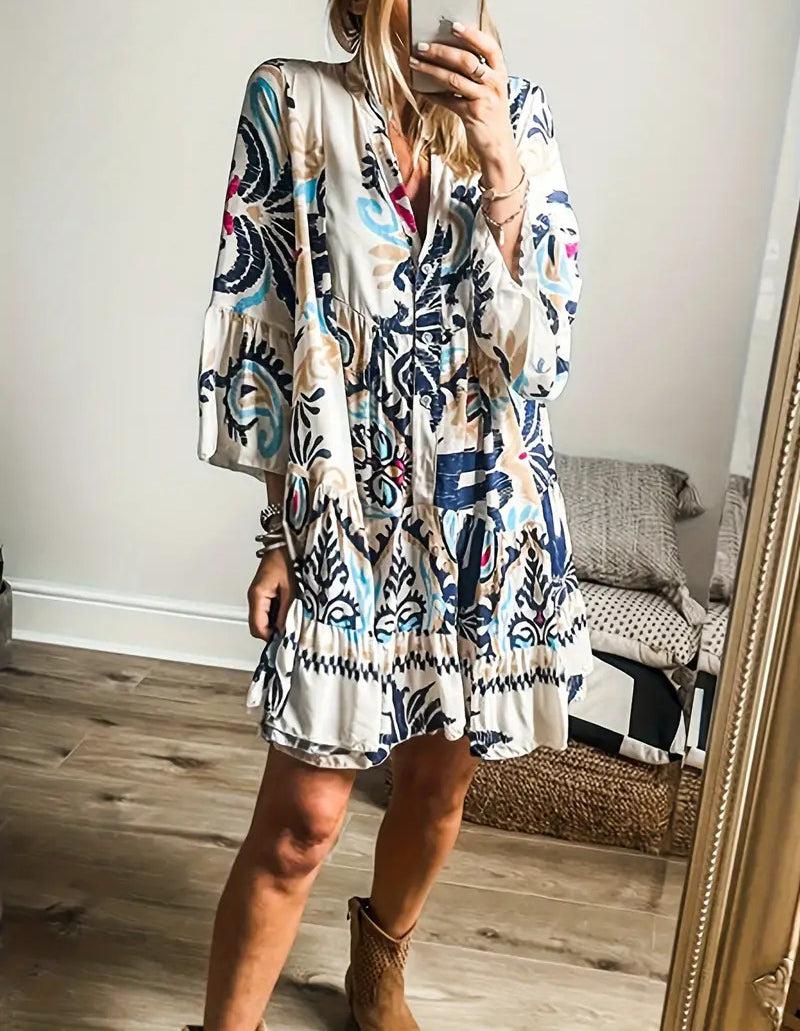 Bedrucktes Langarm-Minikleid mit einzigartigem Design