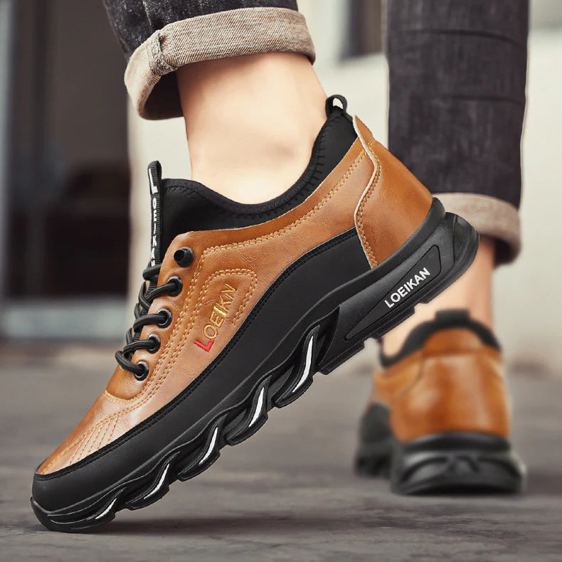 Herren Freizeit Orthopädische Wanderschuhe – Durchtrittfest, Antikollision, Rutschfest mit Fußgewölbestütze aus Leder, Outdoor Sportschuhe für jedes Gelände
