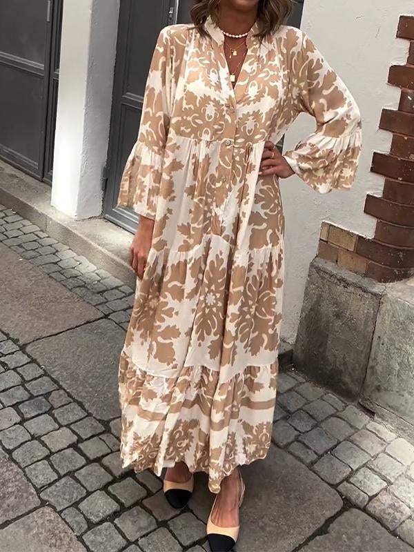 Attraktives Maxikleid mit V-Ausschnitt und 3/4-Ärmeln