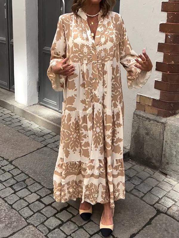 Attraktives Maxikleid mit V-Ausschnitt und 3/4-Ärmeln